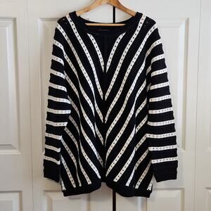 Woman Within Black & White Striped Chunky Knit Pullover Sweater Size 22/24